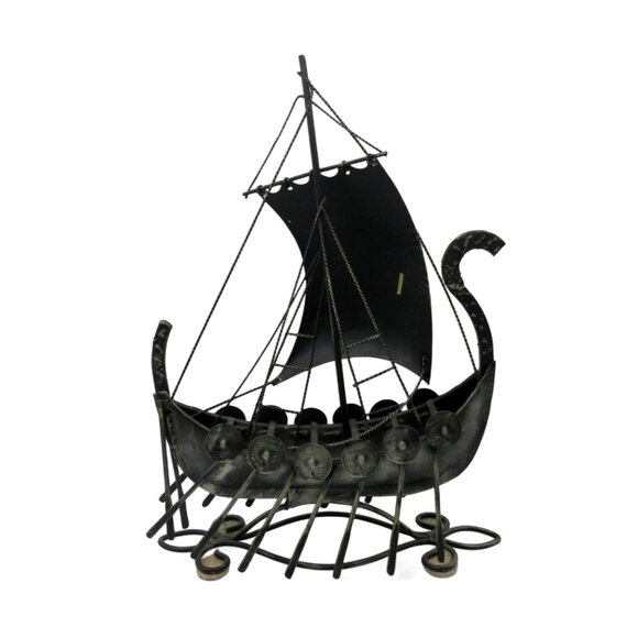 VIKING SHIP Metal Black and Silver 1960s Vintage 17" - Picture 3 of 10